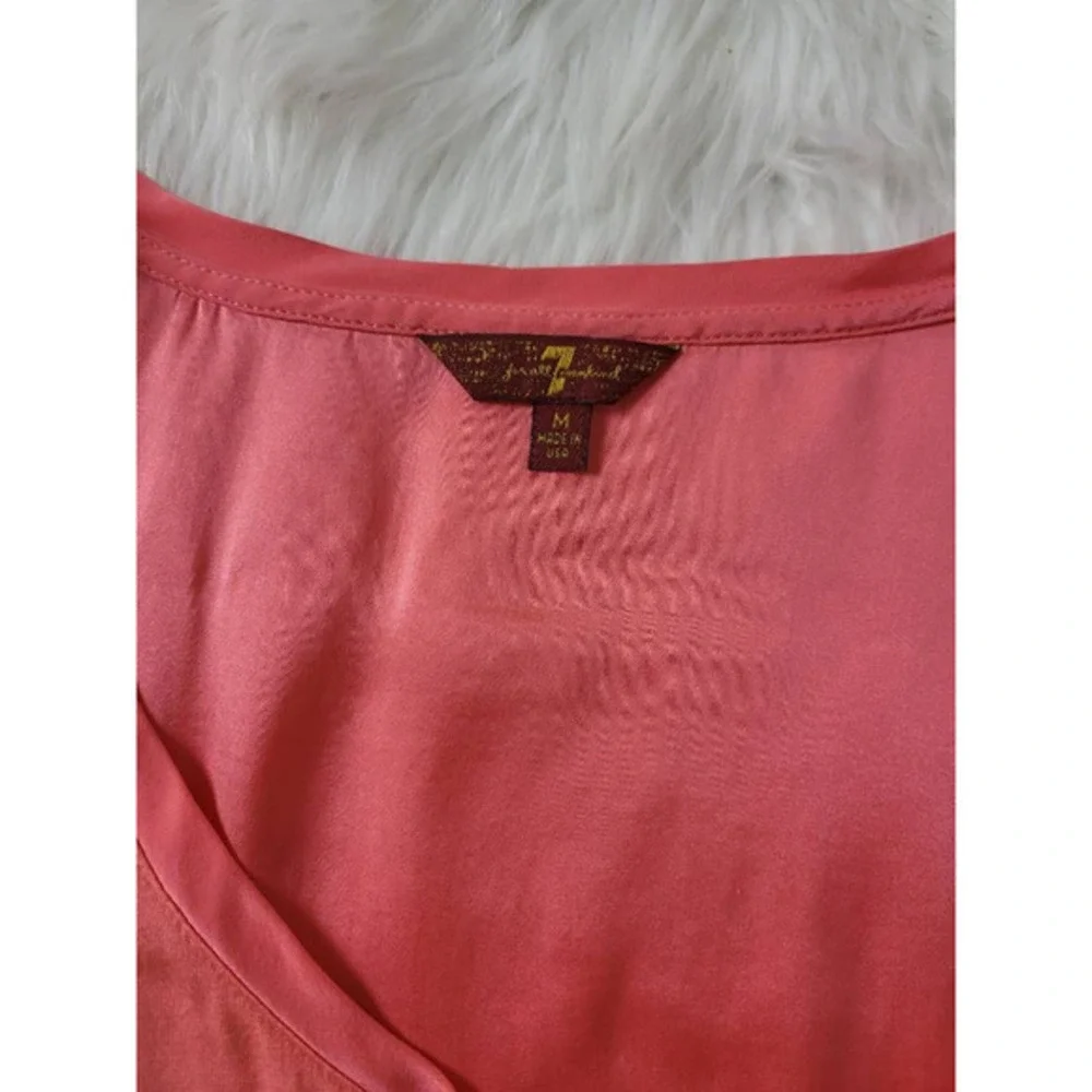 7 For All Mankind Womens T-Shirt Pink Short Sleeve Roll Tab Scoop Neck Stretch M - Picture 5 of 6